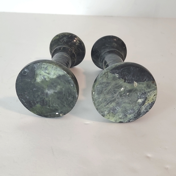 Set of 2 jade green marble candleholders - Picture 4 of 6